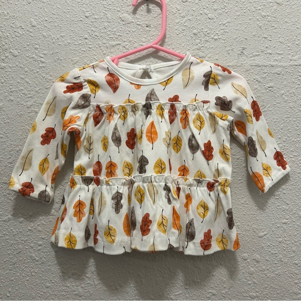 Little Me Fall Leaf Print Tiered Ruffle Baby Girl Top 6 Months